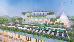 an architectural rendering of a resort with a pool and a pyramid at The Sankara Hill Penida in Sampalan