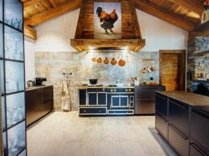 a kitchen with a blue stove in a room at Arlberg View Residence in St. Moritz