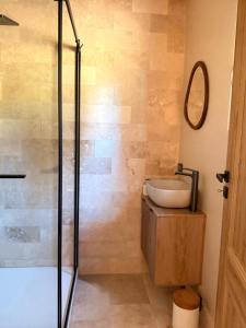 a bathroom with a shower and a sink at SevenHeaven in Mărişel +15 photos