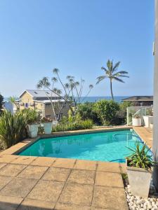a swimming pool in a yard with palm trees at Aqua 180 in Pennington