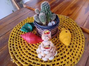 a table topped with a basket with a cactus at Chale Canoa Beach in Canoa Quebrada