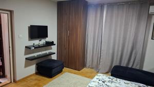 a room with a tv and a bed and a chair at danguba 2 in Nova Pazova