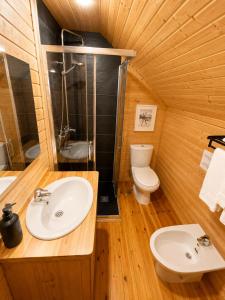 a bathroom with a sink and a toilet at Chalet O Refúgio 3 in Penhas da Saúde +6 photos