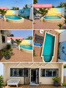 a collage of four pictures of a swimming pool at Résidence Les Bernier in Nianing