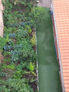 an aerial view of a garden with plants at Hotel pumaexplorer in Urubamba