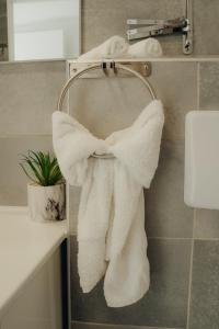 Ein Stapel Handtücher hängt an einem Handtuchhalter in einem Badezimmer in der Unterkunft Down Town Cozy in Pointe-à-Pitre + 22 Fotos