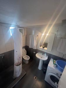 a small bathroom with a toilet and a sink at Paulos&Mary Apartment in Flogita +8 photos