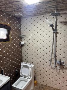 a bathroom with a shower and a toilet and a sink at Damla in İsmayıllı