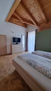 a large bedroom with a bed and a flat screen tv at Appartement Wälderhof in Kaprun
