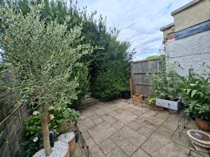 a garden with trees and plants on a patio at Castle Room in Windsor