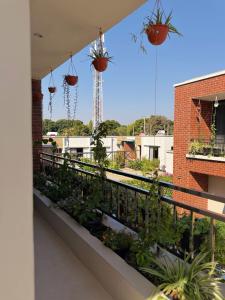 a balcony with potted plants on a building at Roses Villa at Elysium Home in Dodoma