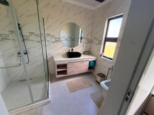 a bathroom with a shower and a sink and a mirror at VR Villa in Trou d'Eau Douce +16 photos