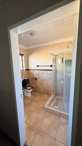 a bathroom with a shower and a toilet at Trendy Tranquility in Secunda +11 photos