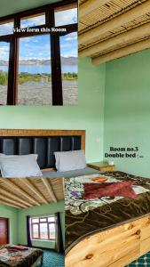 a collage of pictures of a room with a bed and a window at Deachen Khangsar in Spangmik