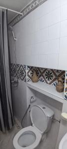 a bathroom with a toilet and a shower at Dar HJAIJA in Hammamet +8 photos