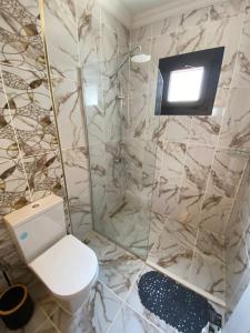 a bathroom with a toilet and a shower at MAİ Sarıgerme in Sarigerme +28 photos