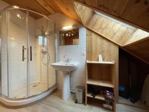 a bathroom with a sink and a shower at Appartement le bouc in Albepierre-Bredons +31 photos