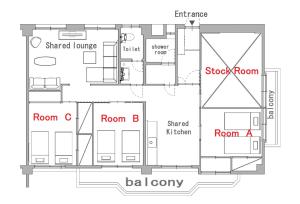a floor plan of a house at 北浜 港近くの個室ステイ in Takamatsu +21 photos