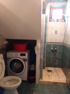 a bathroom with a washing machine and a shower at Entire Villa or Rooms! Spacious Villa in Nizepole Hiking, Peace, Private Events in Bitola +49 photos