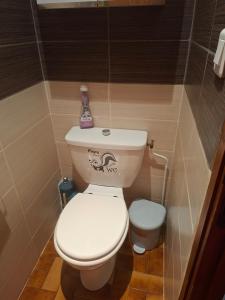 a bathroom with a white toilet and a smallestinal at LA BOUVIERE in Aulnat