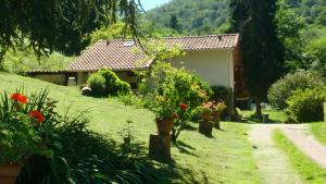 a small house with flowers in a yard at Gite des Carcis in Ganac +9 photos