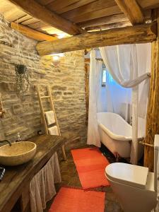 a bathroom with a toilet and a sink and a tub at Casa cu Suflet in Sighişoara