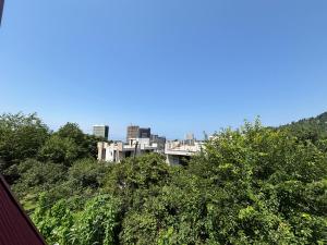 a view of a city skyline from behind some trees at Beka's GuestHouse in Gonio