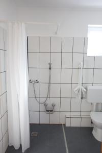 A bathroom at Szabolcs Apartments