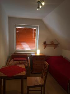 een kleine kamer met 2 bedden en een raam bij Dom W Rzepiskach in Rzepiska