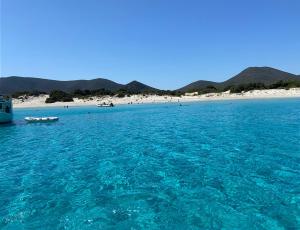 a large body of water with a beach in the background at Casa Mare Teulada Sardegna in Teulada