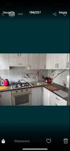 a kitchen with a sink and a stove top oven at Vladimir City 60 in Volodymyr-Volynskyi