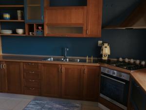 a kitchen with wooden cabinets and a sink at Domus Flumen in Alife