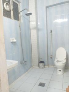 a bathroom with a shower with a toilet and a sink at موتيل كاكه باران in Erbil