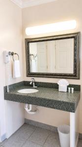 a bathroom with a sink and a mirror at Royal Inn Hotel in Royal Palm Beach