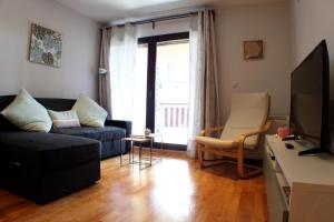 a living room with a couch and a tv at Apartamento Alfa con parking y wifi by SURYNIEVE in Sierra Nevada