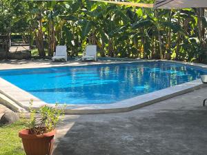 a large swimming pool with two chairs at Beach House EL Cocalito in La Libertad