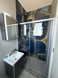 a bathroom with a shower and a sink at Vasilia Cove Boutique Hotel in Nicosia +30 photos