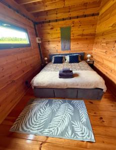 a bedroom with two beds in a log cabin at Miły zakątek in Silice