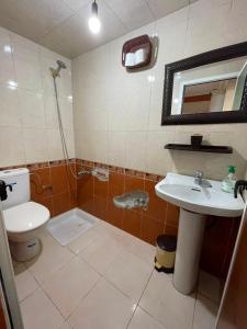 a bathroom with a toilet and a sink and a mirror at Casa Amina in Martil