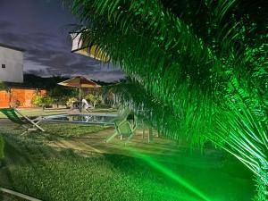a pool with chairs and an umbrella and a palm tree at Pousada Nativ0s in Baía Formosa