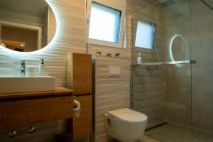 a bathroom with a toilet and a sink and a shower at Holiday Home Ari in Lički Ribnik +20 photos
