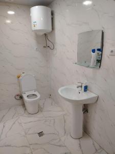 a white bathroom with a toilet and a sink at gulelebi in Tʼianetʼi +7 photos