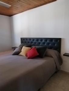 a bedroom with a large bed with pillows on it at Aromas de Cafayate in Cafayate