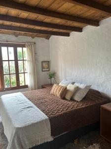 a bedroom with a large bed with pillows at La Cabaña de Caro in Mar de Cobo