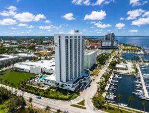 an aerial view of a city with a marina at Luxury Skyline Apartment- Resort-Style Pool , Gym & Game Room in Fort Myers