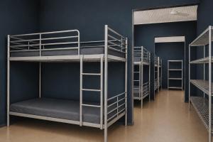 a group of bunk beds in a room at Roebuck Bay Backpackers in Broome