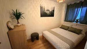 a bedroom with a bed and a potted plant at Studio 13 Warsaw in Warsaw