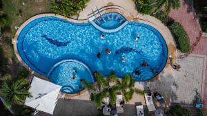 an overhead view of a pool with sharks in it at The Beach Wellness Residence in Ban Pru Yai