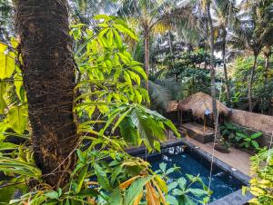 a pool in the middle of a jungle with a tree at Goa Yoga Retreat in Mandrem