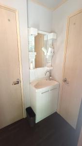 a bathroom with a sink and a mirror at 茶室山谷庵 in Gero